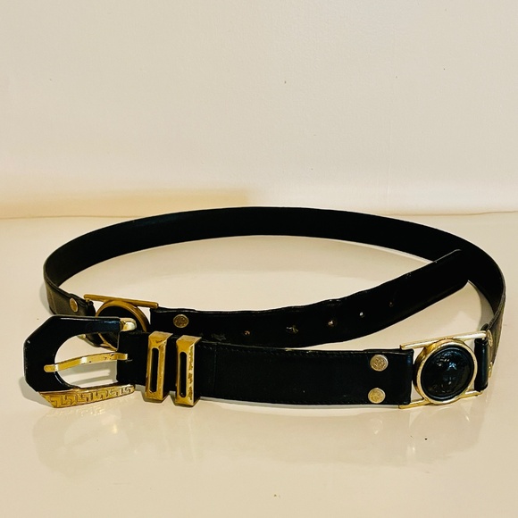 Gianni Versace Black Leather Medusa Medallions Belt Gold Hardware Men's 100/40 - Picture 13 of 14
